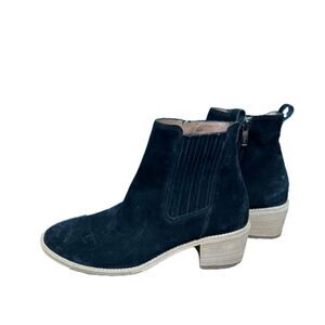 Paul Green Sante Zip Western Chelsea Black Suede Ankle Boots Size 8.5B US